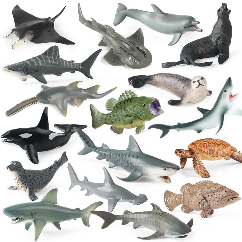 Ocean Wildlife Simulation Toy Set: Sea Turtle, Shark, Whale, Sea Lion, Tiger Shark, Manta Ray, Seal, Grouper.