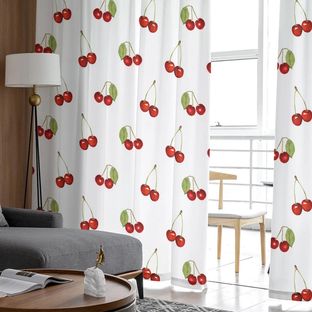 Cherry Texture Retro Bedroom Transparent Sheer Curtains Holiday Decoration Window Voile Tulle Curtain