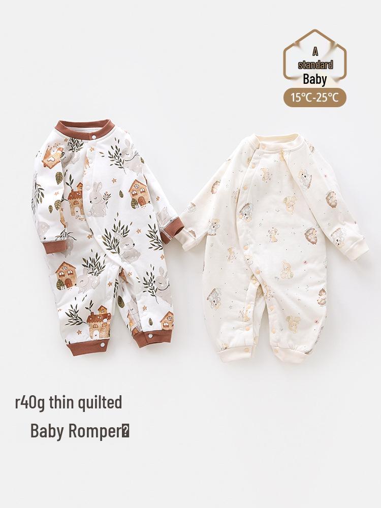 Jesienno-zimowy pikowany pajacyk dla noworodka - Miękki bawełniany kombinezon dla niemowląt, lekki 40g, bezszwowa konstrukcja dla wygodnego raczkowania