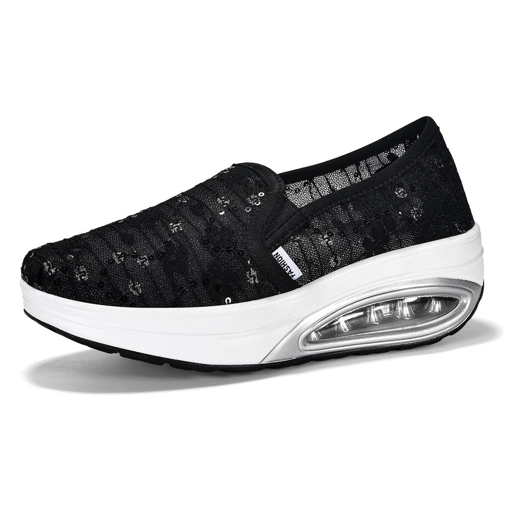 Rocking shoes women's summer new fly-woven mesh breathable casual mother shoes one-pedal platform women's shoes