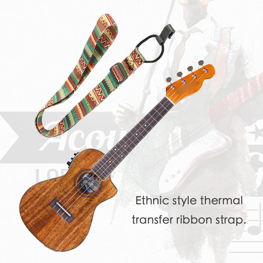 

Красочные ремни для укулеле Термотрансферная лента Этнический стиль Практичный ремень для маленькой гитары Аксессуар для музыкального инструмента