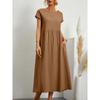 QICED Fashion Summer Spring Solid Color Print Short Sleeve O-Neck Casual Dresses