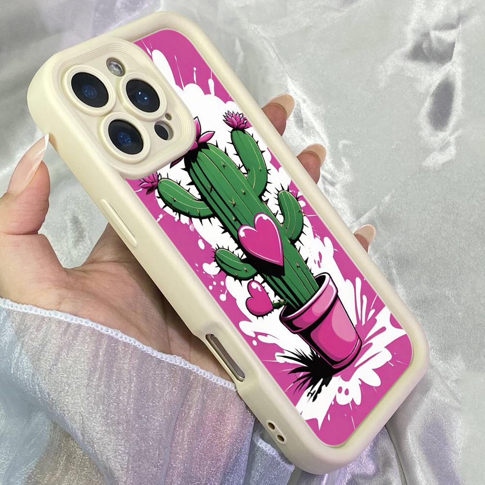 JT402 Pink Blooming Cactus Art for iPhone 17 16 15 14 13 12 Pro Max Samsung S26 S25 Ultra A17 A07 A56 A16 Xiaomi 15T 13T Redmi 15c 14C Soft Case