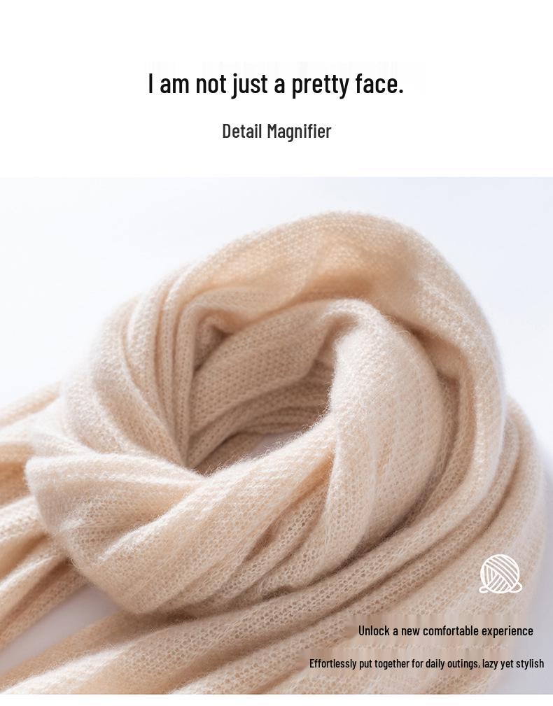 Women's 100% Pure Cashmere Knit Scarf - Solid Color, Fashionable and Warm