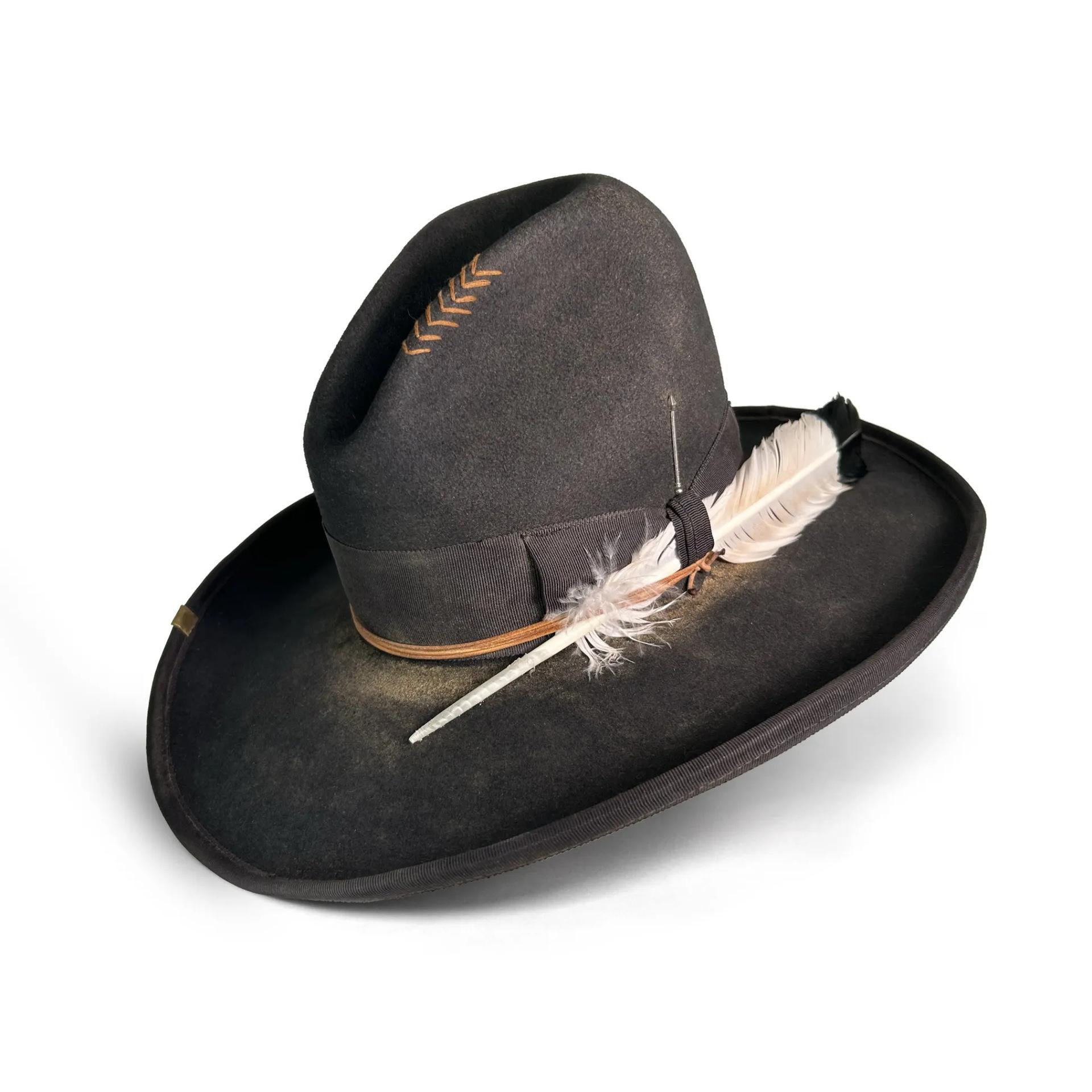 Прямая поставка Шляпа из фетра Декоративное перо Шляпа-цилиндр из фетра Шляпа из чистошерстяного фетра L（58-60cm）