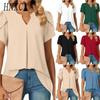 Women's Fashion Casual Solid Color Print Short Sleeve V Neck Blouses & Shirts