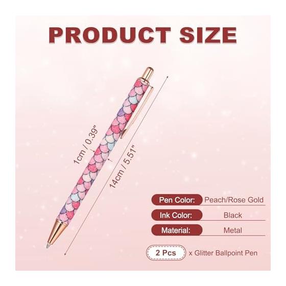 PATIKIL Women's Fancy Ballpoint Pen Set of 2, Medium Point 1.0mm, Black Ink, Shiny Ballpoint Pen, Metal, Knock Type, For Journaling, Christmas Gift,