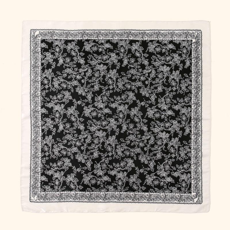 Hot-selling popular line flower satin square scarf light luxury elegant professional scarf ethnic headscarf women