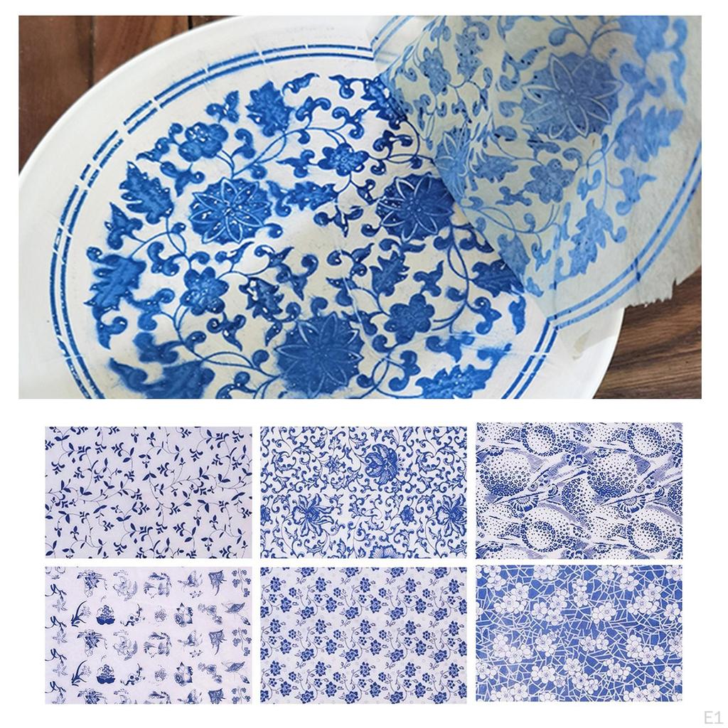 Art Decals Flower Paper Transfer Blue Sticker Underglazed DIY