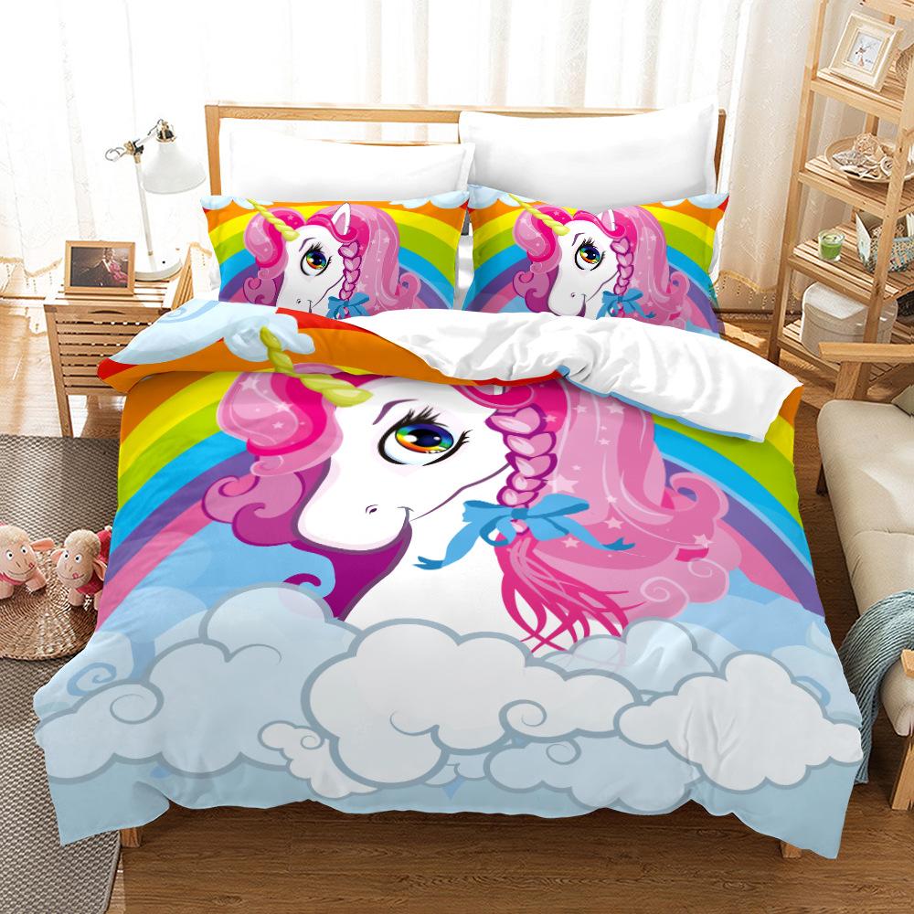 

Unicorn Horse Dream 3D Digital Printing Three-Piece Set Cartoon Unicorn Quilt Cover Pillowcase 135*200/50*75*2