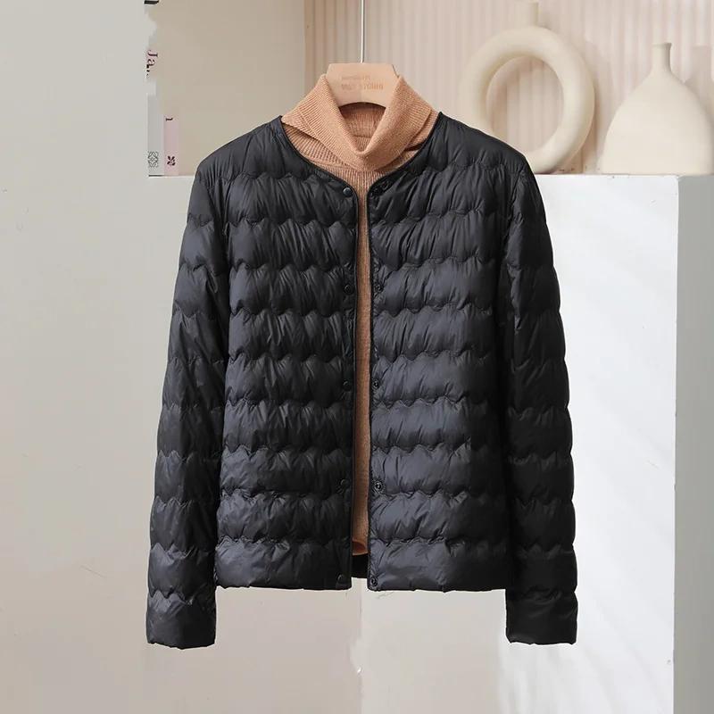Lightweight Short Women's down Jacket 2026 Autumn Winter round Neck Adjustable V-Neck Warm Inner Wear Outerwear Korean Style ...