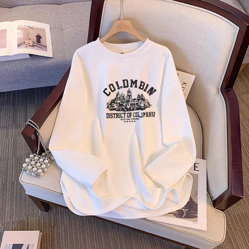 Women's Loose Plush Base Layer Mid-Length Split Long-Sleeve Tee