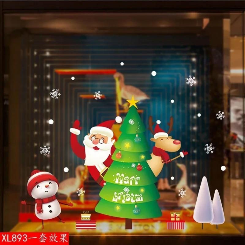 Christmas Decoration Penguin Sleigh Cartoon Elk Snowman Door Sticker Window Glass Wall Sticker