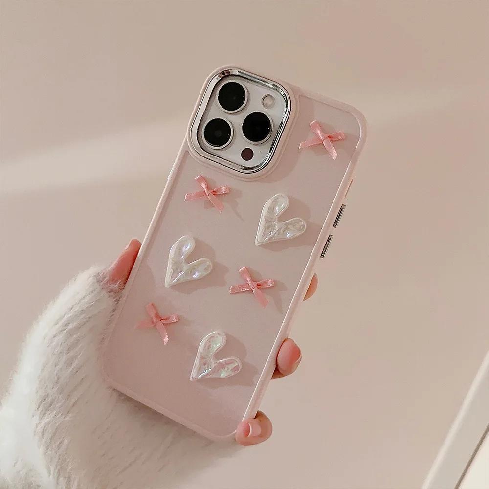 Pouzdro na mobilní telefon Pink Love pro iPhone 15 Pro Max Plus 14 13 12 11 X XS Galvanizované 3D Dívčí pouzdra Nárazuvzdorný zadní kryt