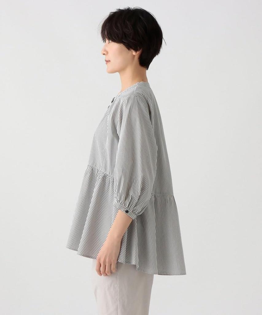 Afternoon Tea Living JM95 Bancel Cool Striped Gathered Blouse, Ivory