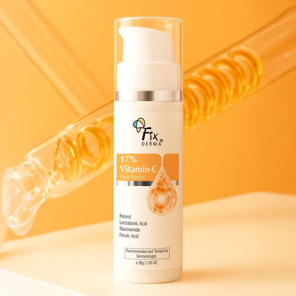 Fixderma 17% Vitamin C Face Serum for Glowing Skin | Retinol Face Serum for Skin Brightening | Anti Aging Night Face Serum with Niacinamide for Wom