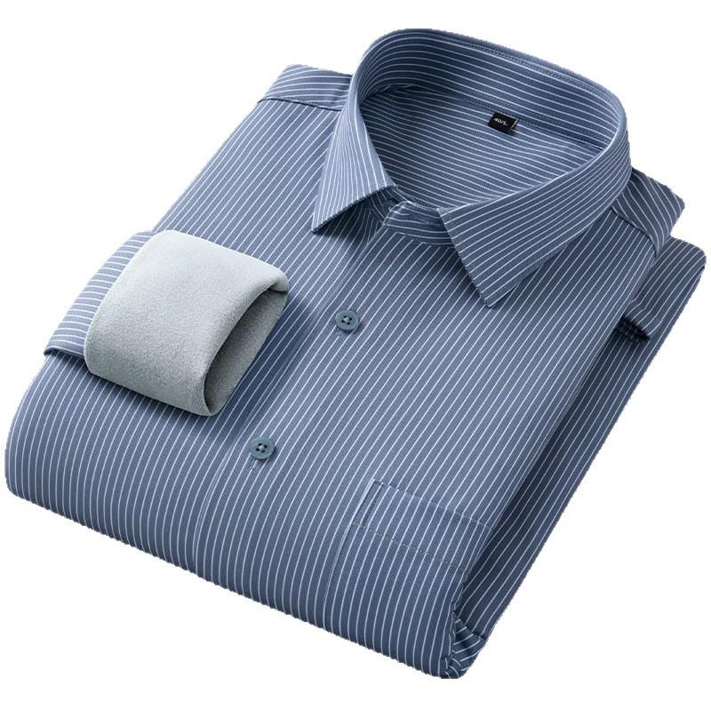 Men's Winter Sherpa Lined Shirts Long Sleeve Button Down Fleece Dress Shirts for Men Business Casual Warm Comfortable Thermal Shirt With Pockets