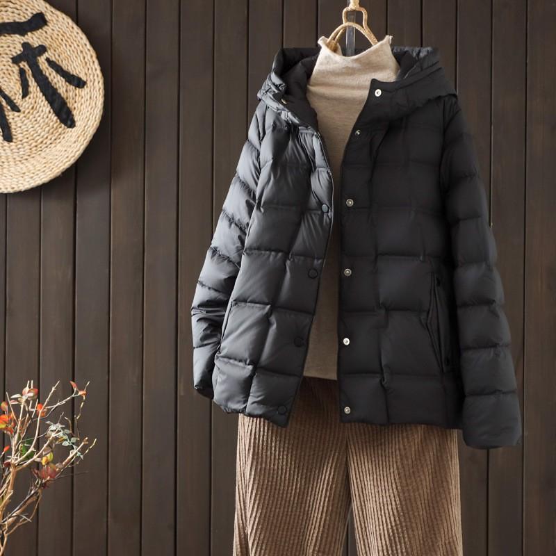 Womens Hooded Down Jacket 90% White Duck Fill Loose Casual Warm Winter Coat