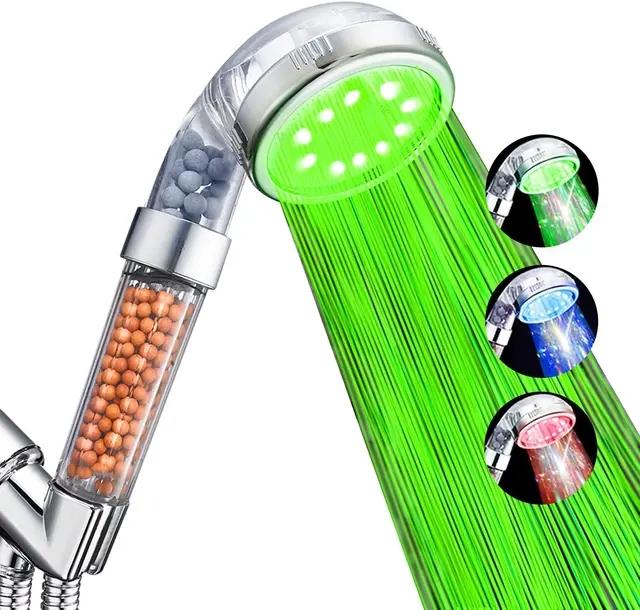 LED Anion Shower Head Rainfall SPA Temperature Control Shower Head Pressurized Water Saving 3/7 Colors Handheld Bathroom Shower