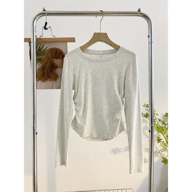 Irregular card waist pleated long-sleeved top spring slim-fit Spice Girl style shirt women's undershirt