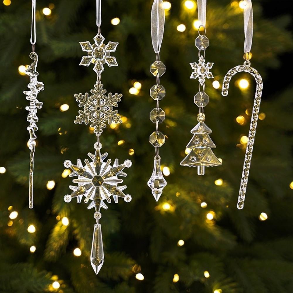 10/12pcs DIY Christmas Crystal Pendant Clear Acrylic Xmas Hanging Decoration New Year