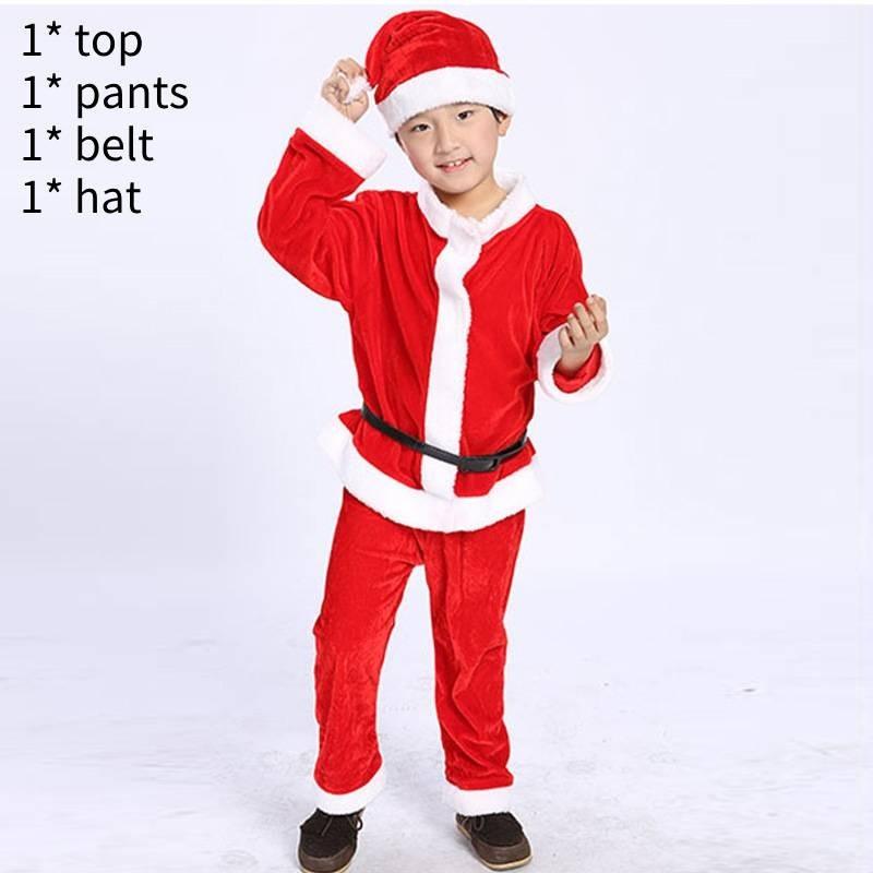 Soft Cotton Blend Children's Christmas Apparel Red Santa Suit For Boys And Girls