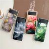 Phone Cover For Samsung Galaxy Z Flip 7 6 5 4 Case Transparent For Samsung Z Flip 3 Hard PC Foldable White Lotus Floral Pattern