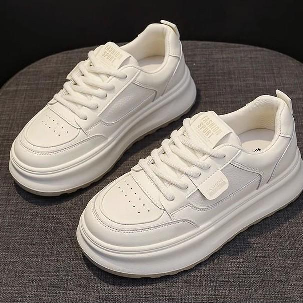 2025 Stylish Women's White Thick Sole Sneakers for Spring & Fall - Versatile Casual Sports Shoes