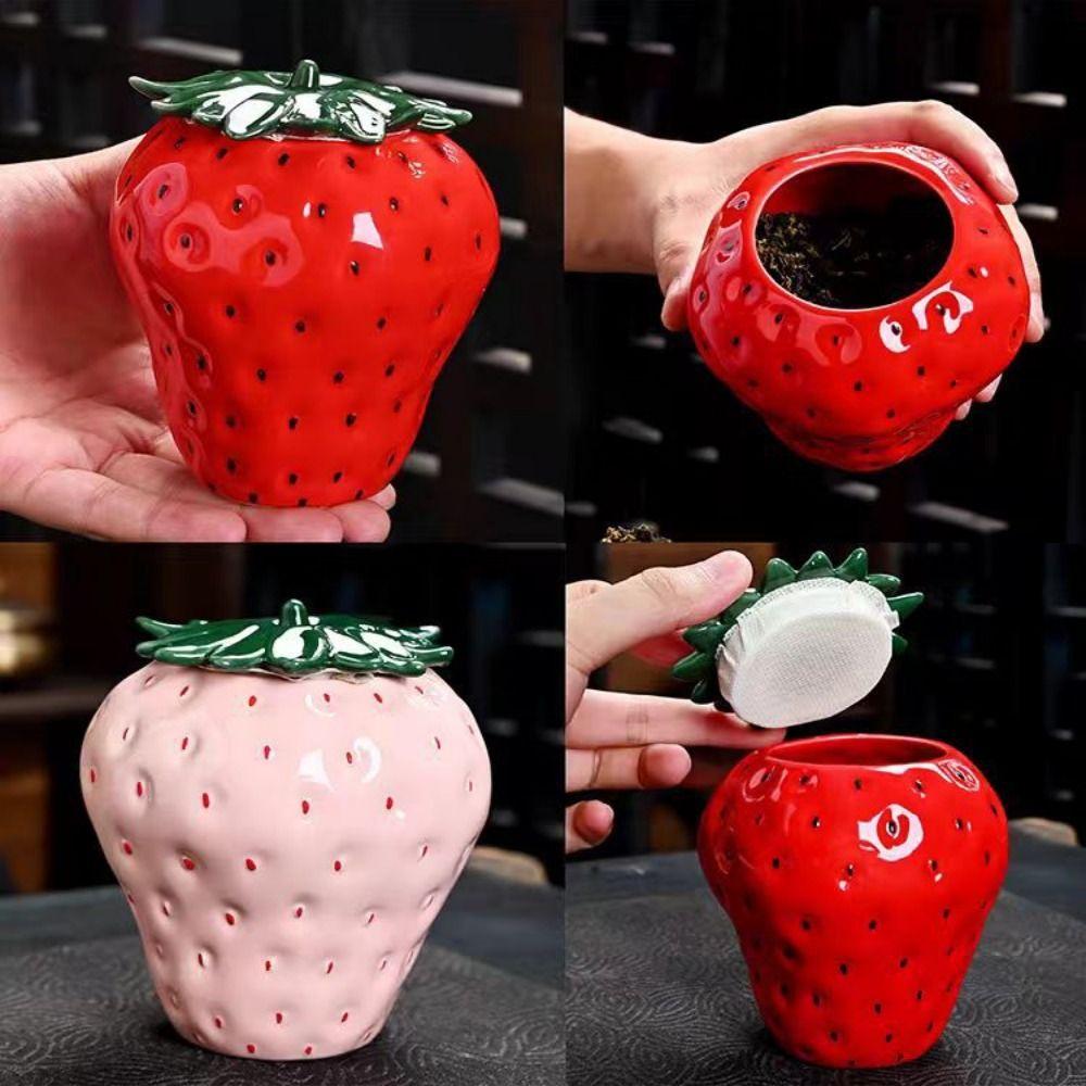 Strawberry Shaped Ceramic Tea Caddies Creative Coffee Storage Coffee Container  Household