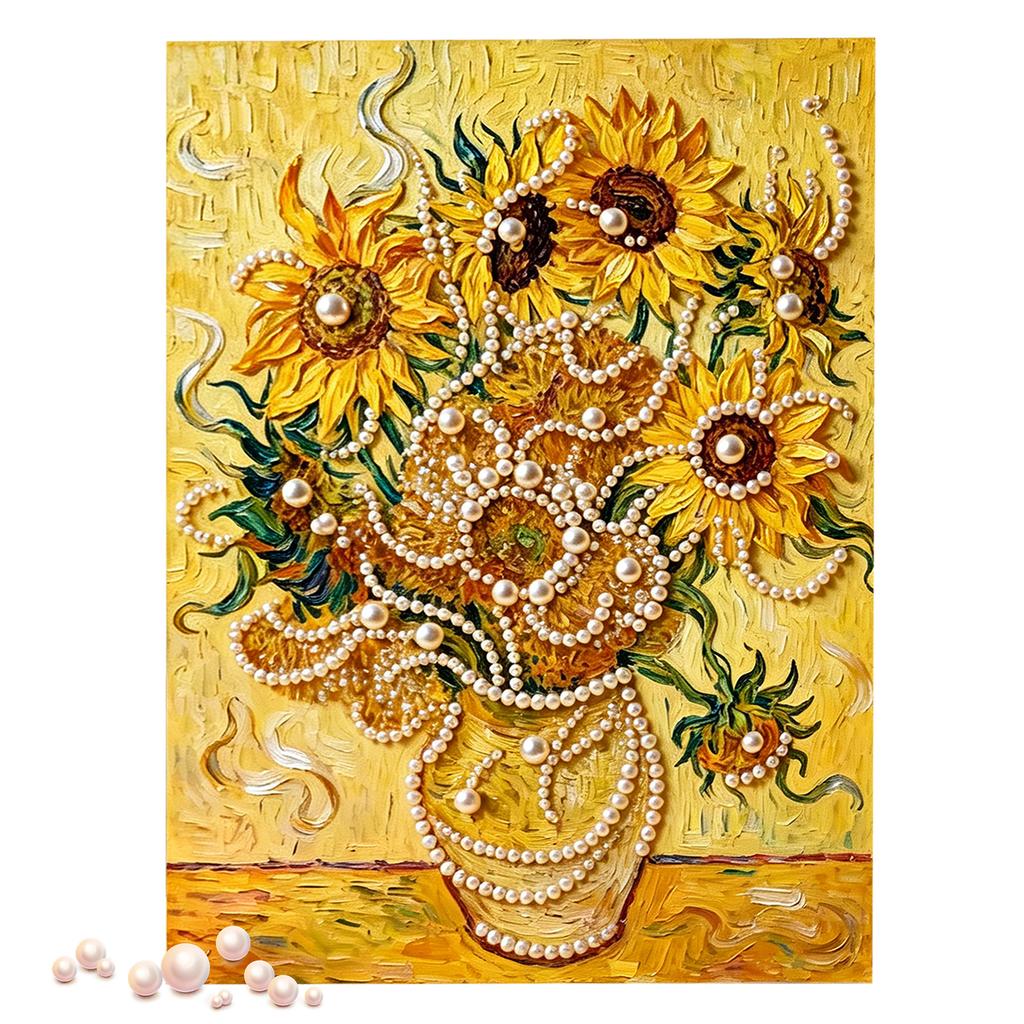 DIY Pearl Painting Kit Flower Rose Sunflower Orchids Lotus Iris Handmade Craft Art Pearl Painting for Home Wall Decor Gift for Women Adults Kids