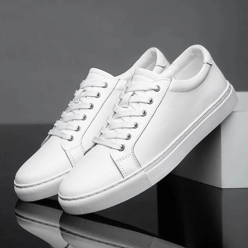 Fashion Brand Casual Solid Mens White Shoes Genuine Leather Luxury Sneakers Male Flats Breathable Fashion Genuine Leather Men's Shoes