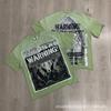 Unisex Oversized Box Fit Cotton Tee With Embroidered Rhinestone Washed Print Round Neck Short Sleeve Casual Top