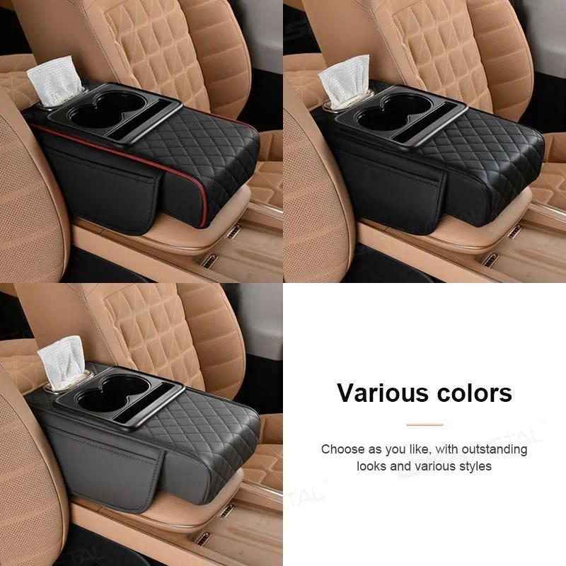 2 in 1 Cuscino per Bracciolo Auto Spugna Ispessita Organizer per Bracciolo Console Centrale con Portabicchieri Portatovaglioli Borsa per Auto SUV Camion