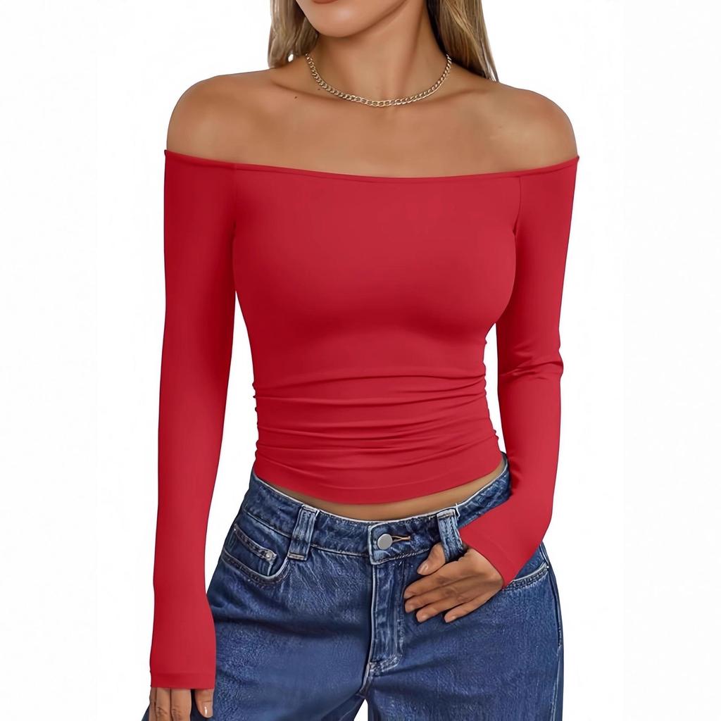 2026 Stylish Slim-Fit One-Shoulder Long Sleeve Women's T-Shirt