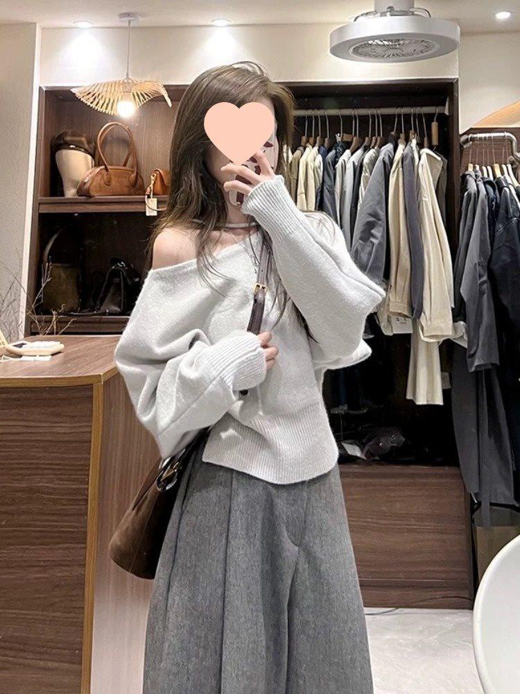 Womens Gray High Waist Wide Leg Pants - Loose, Floor-Length, Casual Style for Spring & Autumn