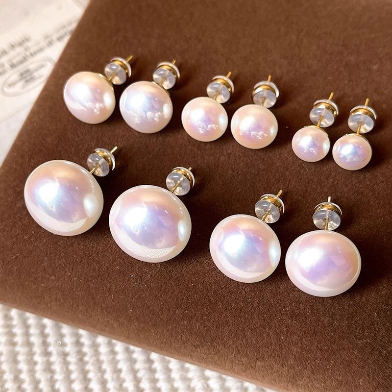 Shi Jia Hanfen Pink Pearl Stud Earrings with 925 Silver Needle - Elegant Mosquito Coil Ear Clips for Women