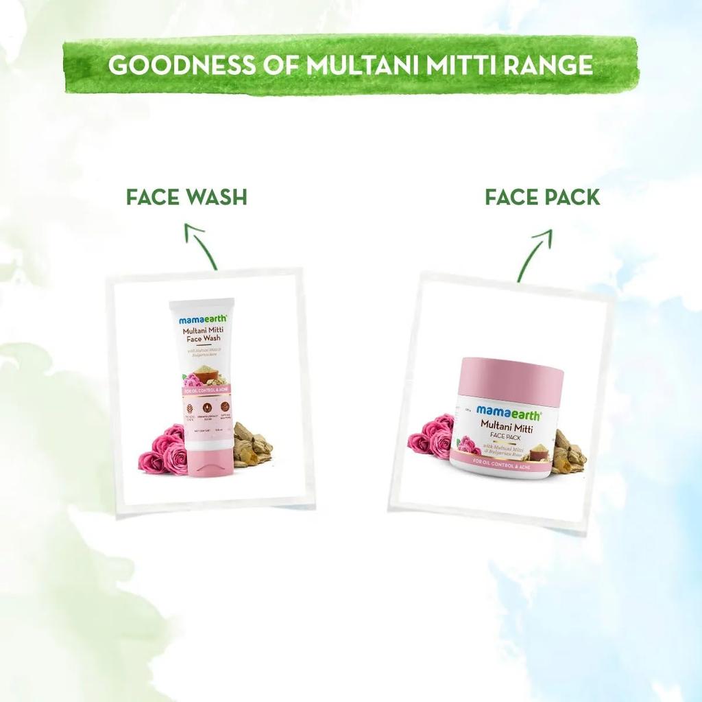 Mamaearth Multani Mitti Face Wash 100ml | Oil Control & Acne Prevention | Hydrating Bulgarian Rose | Gentle Cleanser For All Skin Types