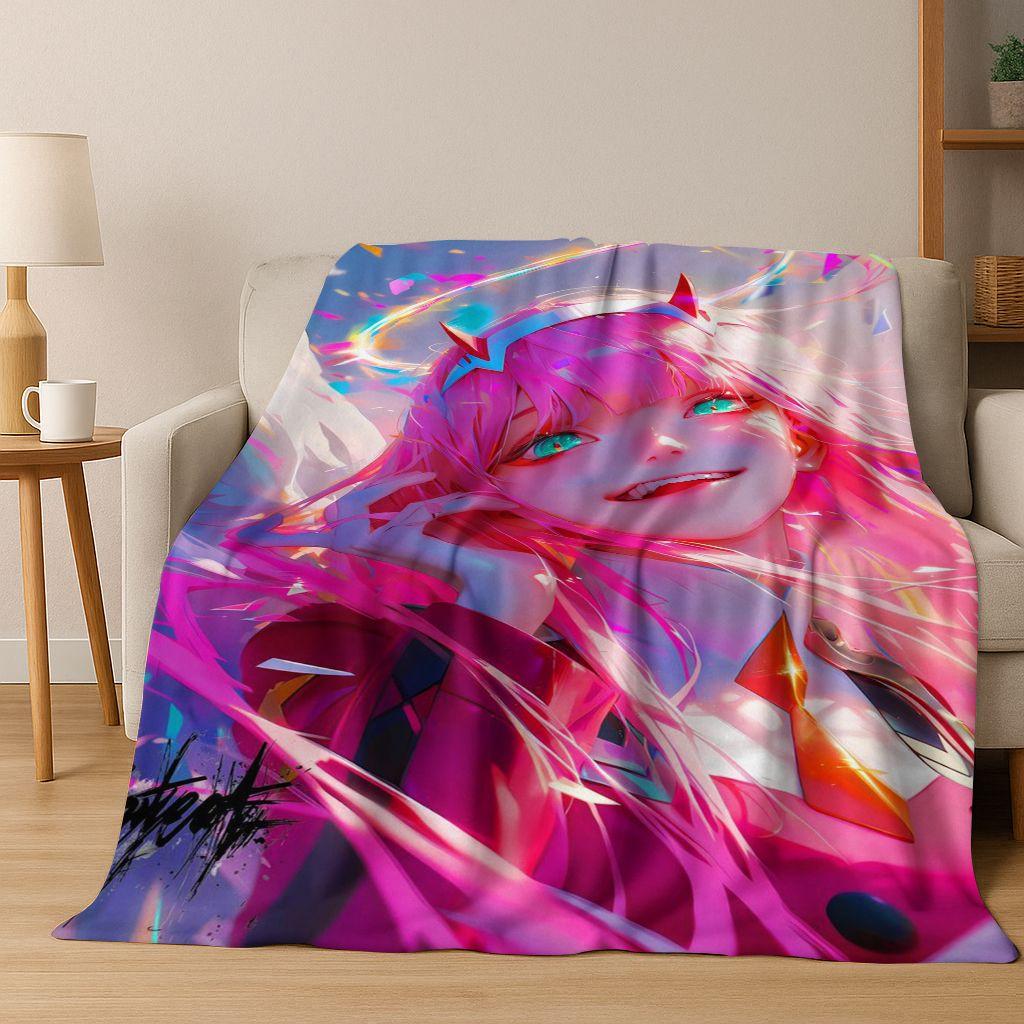 002 Zero Two DARLING In FRANXX Sexy Girl Cartoon Art Flannel Blanket,Cozy Soft Throw Blanket for Home Bedroom Bed Sofa Cover
