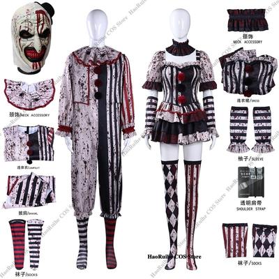 New Terrifier Art Clown Joker Cosplay Costume Mask Socks Men Jumpsuit Women Role Play Horror Dress Suit Halloween Carnival Party