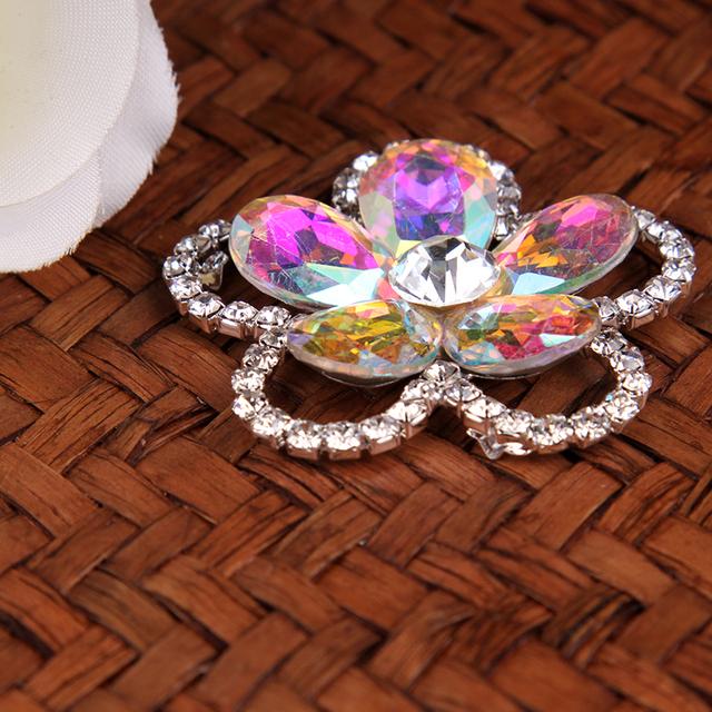 4 pcs Flower Crystal AB Rhinestones Shank Buttons Gold Silver Coat Button Sewing Crafts