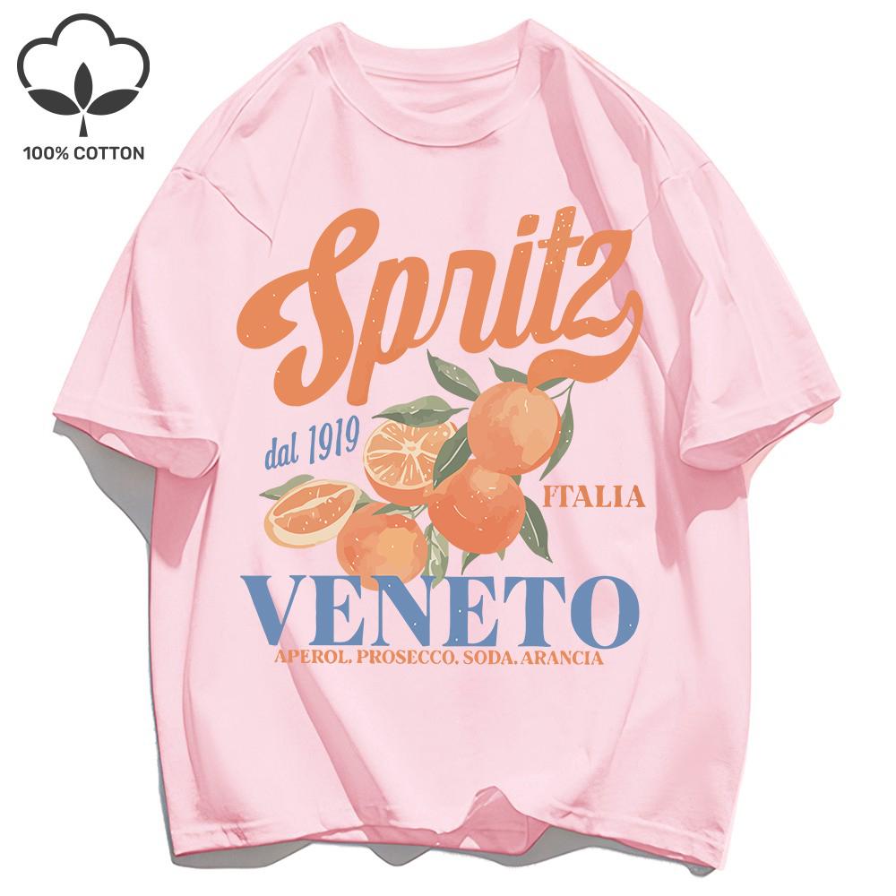 Spritzy Veneto Funny Orange Fruits Design T-Shirt Women Sport Summer Short Sleeve Cotton Hip Hop Tops Casual Loose Sportswear