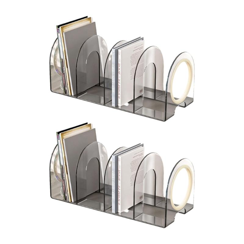 Bookend for Shelf 4 Section Acrylic Book End Book Magazine Stand 4 Compartment Space Saving Book Organizers Book Stopper