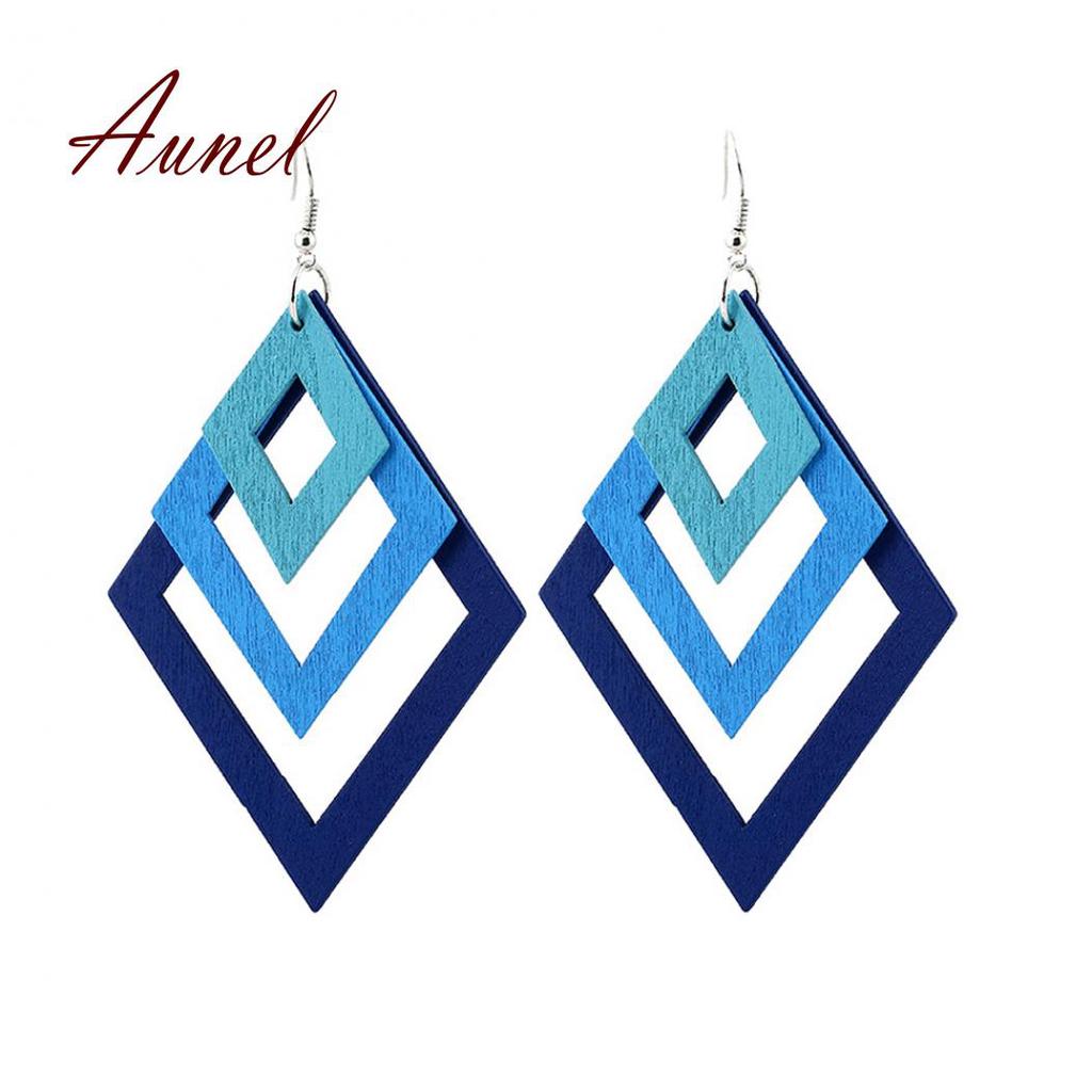 Creative Multilayer Irregular Dangle Hook Retro Wood Women Earrings Jewelry Gift