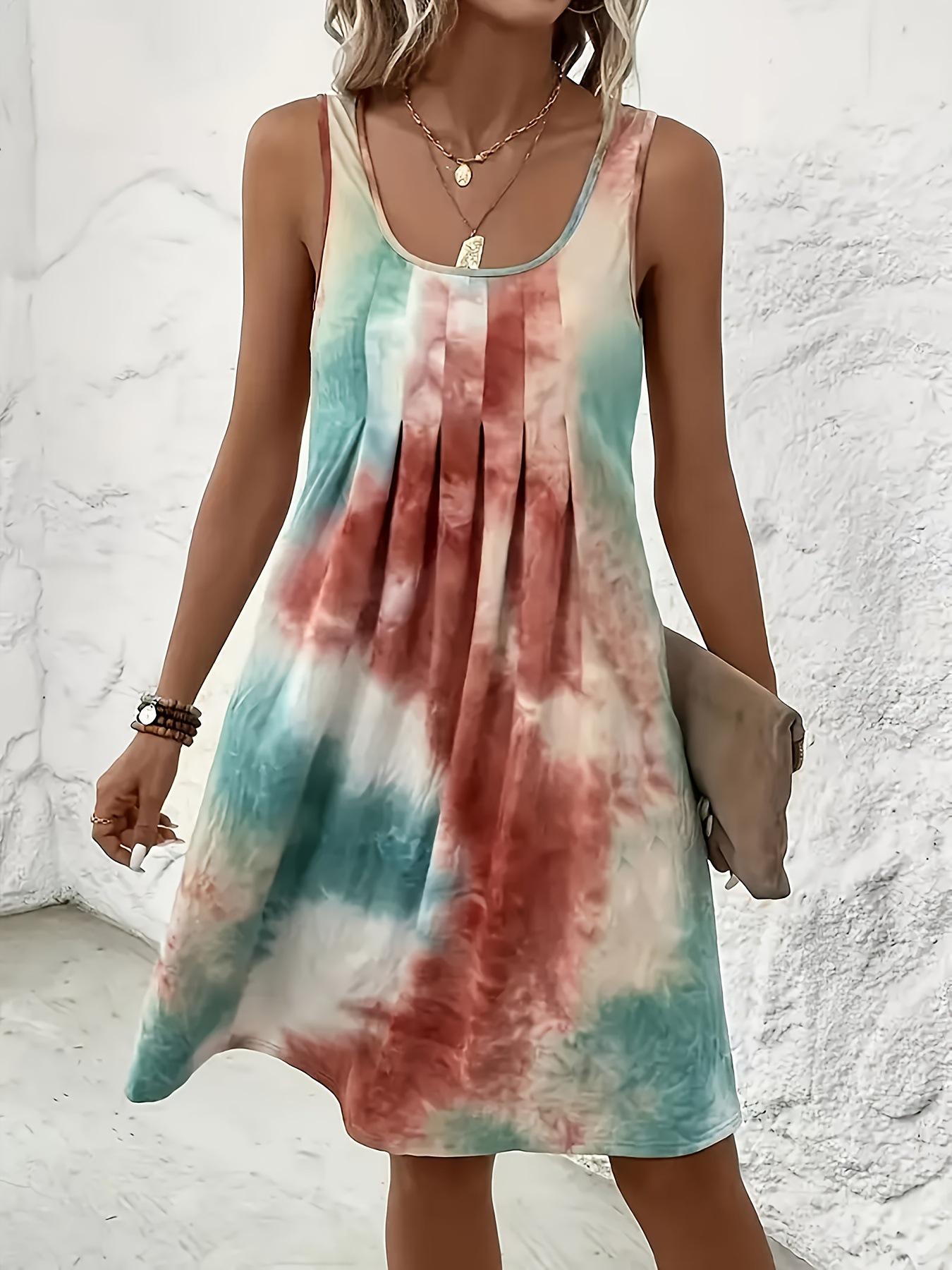 European and American Tie-Dye Sleeveless Loose Vest Dress - Spring/Summer 2026 Fashion 3XL светло-коричневого