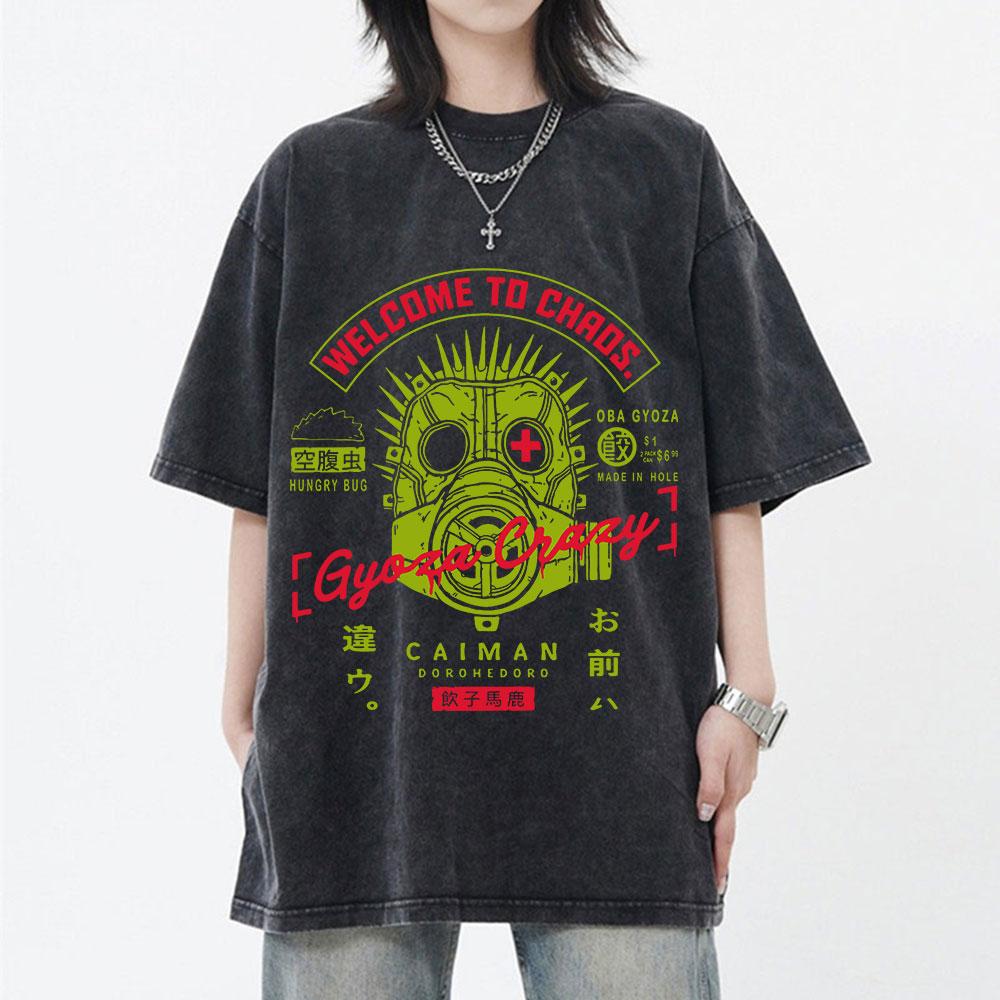 

Японское аниме Dorohedoro Кайман Винтажная выстиранная футболка Мужская Женская Крутая Футболки с графикой манги Готическая футболка ужасов Оверсайз XL