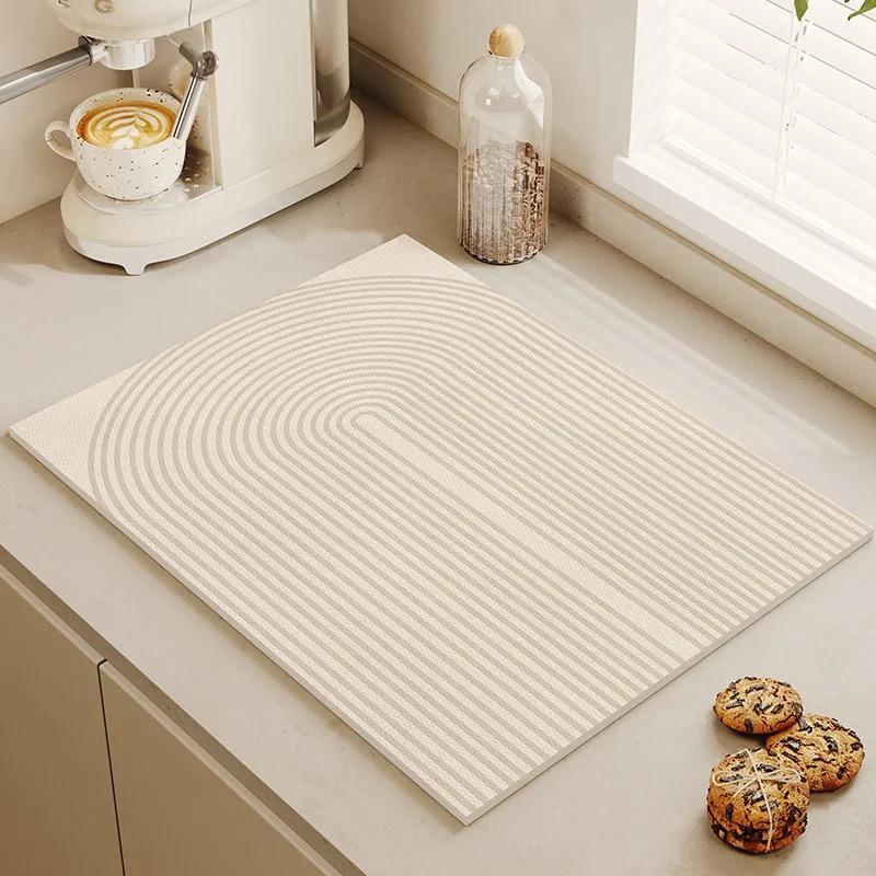 Tableware Drying Mat Soft Drain Pad Non-slip Super Absorbent Wear-resistant Coffee Machine Mat Kitchen Table Courtyard Decor