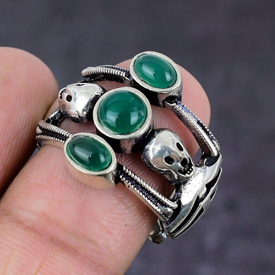 Natural Green Onyx 925 Sterling Silver Jewelry Ring Size Adjustable U4A19