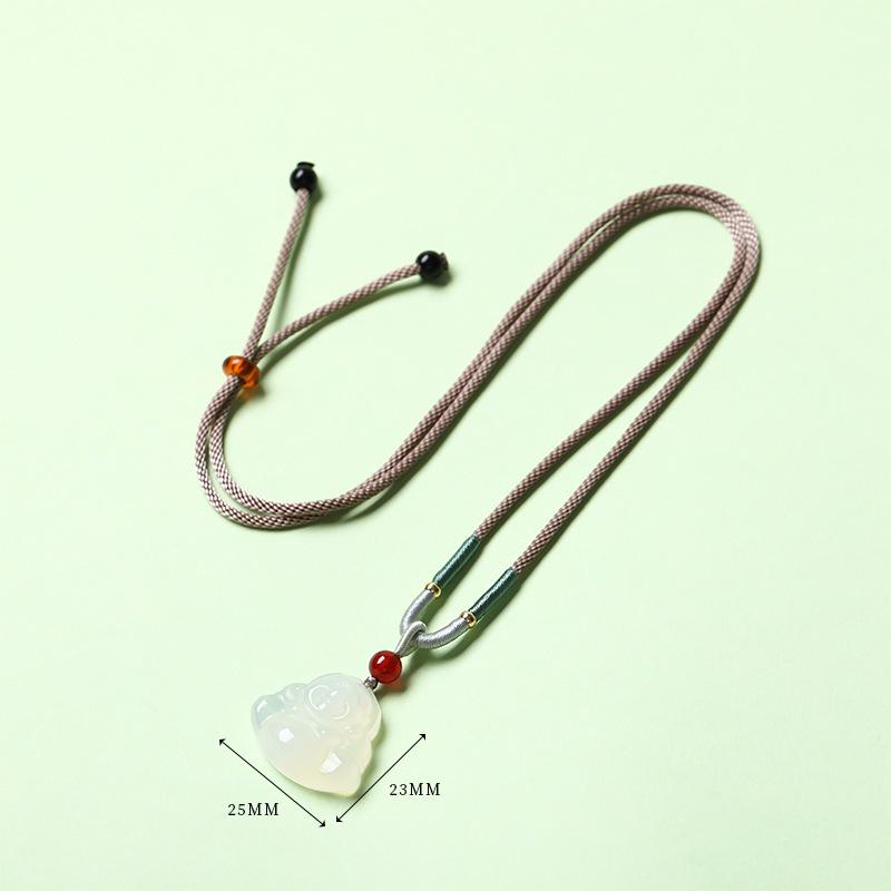 Elegant Natural White Agate Pendant Necklace with Wire Wrap, Fine Cord, Hanfu Inspired, New Chinese Style