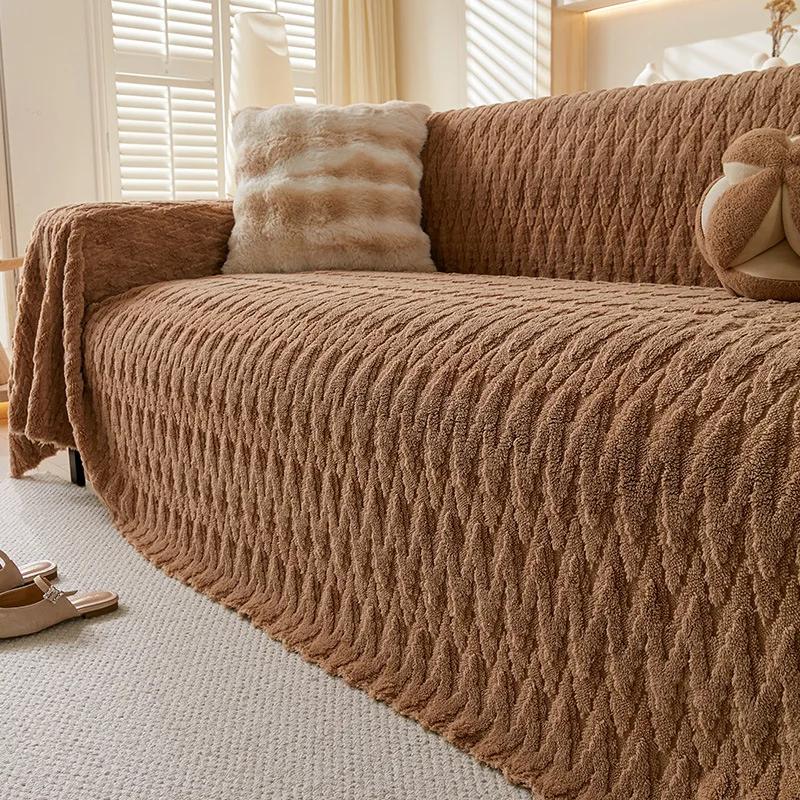 Winter Cotton Wool One-piece Sofa Towel Thickened Warm Sofa Towel Winter Advanced Sofa Cushion Non-slip Full Cover Cushion