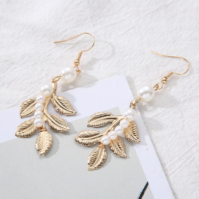 Fashion Pearl Leaf Earrings, Baroque Bridal Jewelry, Greek Muse Earrings